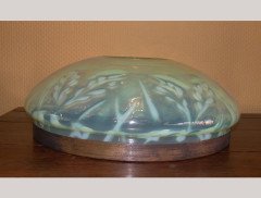 Large English Arts & Crafts Vaseline Ceiling Light with Brass Rim & Brass Hanger - Thumbnail 3