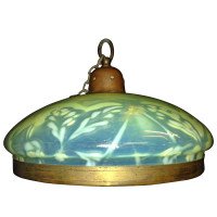 Arts & Crafts vaseline glass ceiling light with brass rim c.1900 - Thumbnail 2