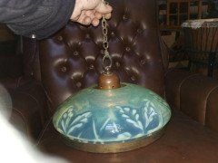 Large English Arts & Crafts Vaseline Ceiling Light with Brass Rim & Brass Hanger - Thumbnail 6