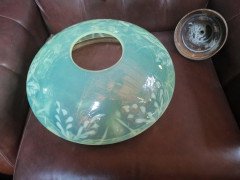 Large English Arts & Crafts Vaseline Ceiling Light with Brass Rim & Brass Hanger - Thumbnail 8
