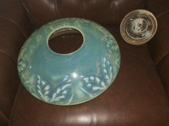 Large English Arts & Crafts Vaseline Ceiling Light with Brass Rim & Brass Hanger - Thumbnail 9