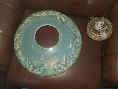 Large English Arts & Crafts Vaseline Ceiling Light with Brass Rim & Brass Hanger - Thumbnail 10