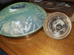Large English Arts & Crafts Vaseline Ceiling Light with Brass Rim & Brass Hanger - Thumbnail 12