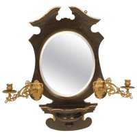 An Aesthetic Movement Ebonized and Gilt Mirror with Brass Candle Sconces - Thumbnail 1