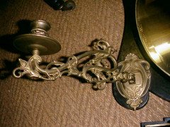 An Aesthetic Movement Ebonized and Gilt Mirror with Brass Candle Sconces - Thumbnail 4
