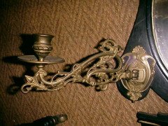 An Aesthetic Movement Ebonized and Gilt Mirror with Brass Candle Sconces - Thumbnail 5