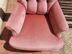 Gillows, English Victorian Pink Upholstered Button Back Fireside Armchair - Thumbnail 5