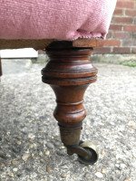 Gillows, English Victorian Pink Upholstered Button Back Fireside Armchair - Thumbnail 14