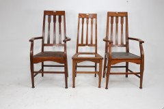 Two Glasgow Style Arts & Crafts Oak Armchairs & a Single Matching Dining Chair - Thumbnail 2