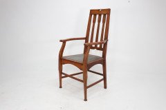 Two Glasgow Style Arts & Crafts Oak Armchairs & a Single Matching Dining Chair - Thumbnail 11