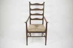 Liberty & Co. Style of Cfa Voysey. a Pair of Oak Rush Seat Ladderback Armchairs - Thumbnail 2