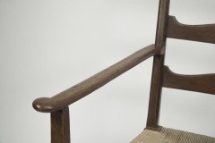 Liberty & Co. Style of Cfa Voysey. a Pair of Oak Rush Seat Ladderback Armchairs - Thumbnail 6