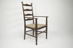 Liberty & Co. Style of Cfa Voysey. a Pair of Oak Rush Seat Ladderback Armchairs - Thumbnail 13