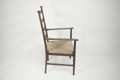 Liberty & Co. Style of Cfa Voysey. a Pair of Oak Rush Seat Ladderback Armchairs - Thumbnail 14