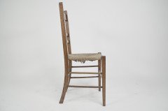 Liberty and Co. a Pair of Arts & Crafts Oak Rush Seat Chairs Inlaid with Pewter Hearts - Thumbnail 6