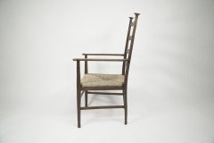 Liberty & Co. Style of Cfa Voysey. a Pair of Oak Rush Seat Ladderback Armchairs - Thumbnail 17