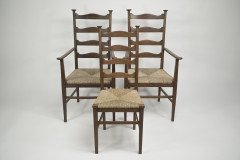 Liberty & Co. Style of Cfa Voysey. a Pair of Oak Rush Seat Ladderback Armchairs - Thumbnail 24