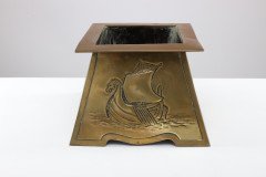 Margaret Gilmour, Attr. an Arts & Crafts Brass Planter Depicting a Galleon - Thumbnail 6