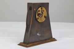 Glasgow School Patinated Brass Clock with Mother- Of- Pearl Inlaid Square Details - Thumbnail 5