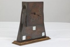 Glasgow School Patinated Brass Clock with Mother- Of- Pearl Inlaid Square Details - Thumbnail 7