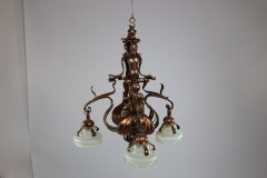 An Impressive Arts and Crafts Copper Chandelier with Original Vaseline Shades - Thumbnail 2