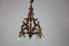 An Impressive Arts and Crafts Copper Chandelier with Original Vaseline Shades - Thumbnail 3