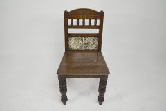 A Pair of Substantial Gothic Revival Oak Hall Chairs with Period Tiles - Thumbnail 2