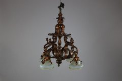 An Impressive Arts and Crafts Copper Chandelier with Original Vaseline Shades - Thumbnail 4