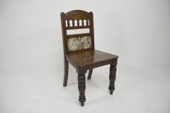 A Pair of Substantial Gothic Revival Oak Hall Chairs with Period Tiles - Thumbnail 3