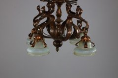 An Impressive Arts and Crafts Copper Chandelier with Original Vaseline Shades - Thumbnail 5
