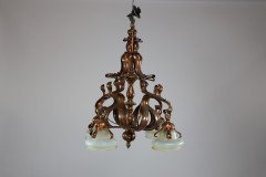 An Impressive Arts and Crafts Copper Chandelier with Original Vaseline Shades - Thumbnail 6