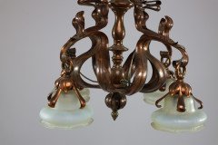 An Impressive Arts & Crafts Copper Chandelier with Original Vaseline Shades - Thumbnail 7