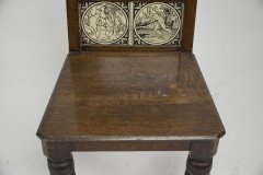 A Pair of Substantial Gothic Revival Oak Hall Chairs with Period Tiles - Thumbnail 7