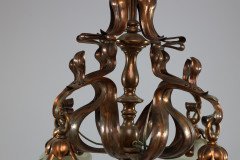 An Impressive Arts and Crafts Copper Chandelier with Original Vaseline Shades - Thumbnail 8