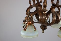 An Impressive Arts and Crafts Copper Chandelier with Original Vaseline Shades - Thumbnail 10
