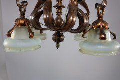 An Impressive Arts and Crafts Copper Chandelier with Original Vaseline Shades - Thumbnail 11