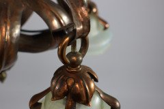 An Impressive Arts and Crafts Copper Chandelier with Original Vaseline Shades - Thumbnail 15
