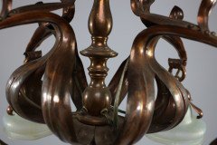 An Impressive Arts and Crafts Copper Chandelier with Original Vaseline Shades - Thumbnail 16