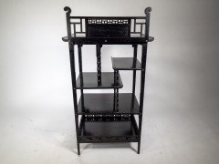 Anglo- Japanese Ebonized Display Shelves with Pagoda Sides & Fret Work Decoration - Thumbnail 4