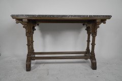 Charles Bevan, Attri. a Gothic Revival Oak Library or Sofa Table with Marble Top - Thumbnail 2