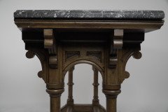 Charles Bevan, Attri. a Gothic Revival Oak Library or Sofa Table with Marble Top - Thumbnail 3