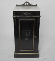 Heal & Son Aesthetic Movement Ebonized & Gilt Bedside Cupboard With Marble Top - Thumbnail 1