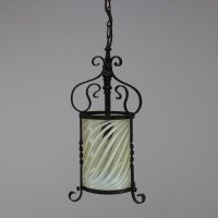Arts & Crafts Iron Lantern with Original Swirling Vaseline/Uranium Glass shade. - Thumbnail 2