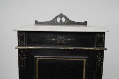 Heal & Son Aesthetic Movement Ebonized & Gilt Bedside Cupboard With Marble Top - Thumbnail 8