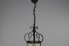 Arts & Crafts Iron Lantern with Original Swirling Vaseline/Uranium Glass shade. - Thumbnail 4