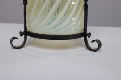 Arts & Crafts Iron Lantern with Original Swirling Vaseline/Uranium Glass shade. - Thumbnail 5