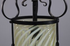 Arts & Crafts Iron Lantern with Original Swirling Vaseline/Uranium Glass shade. - Thumbnail 8