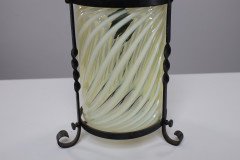Arts & Crafts Iron Lantern with Original Swirling Vaseline/Uranium Glass shade. - Thumbnail 9