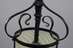 Arts & Crafts Iron Lantern with Original Swirling Vaseline/Uranium Glass shade. - Thumbnail 10