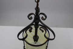 Arts & Crafts Iron Lantern with Original Swirling Vaseline/Uranium Glass shade. - Thumbnail 12